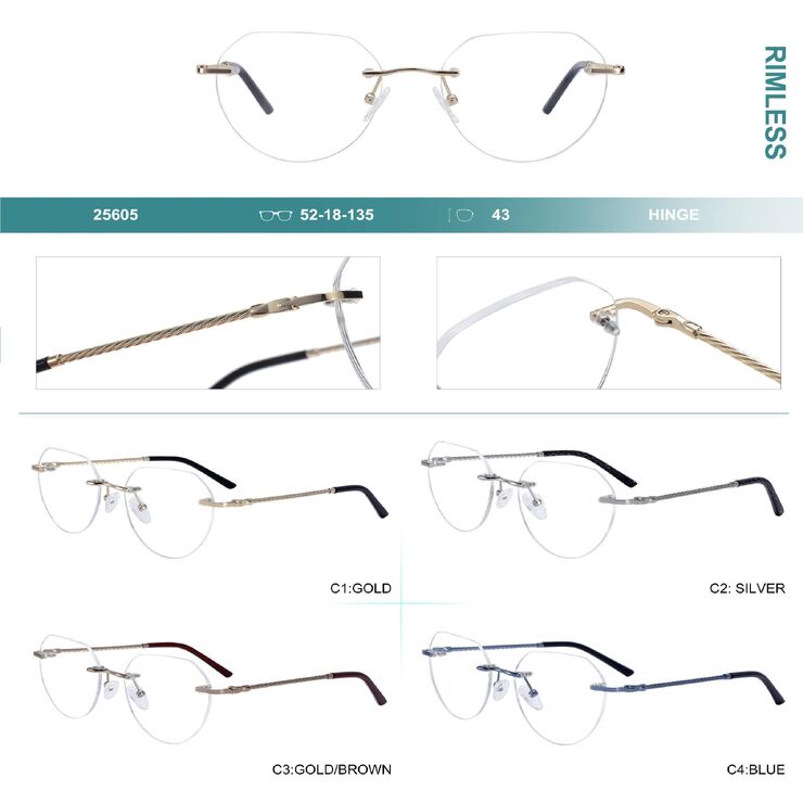 Rimless metal frames for glasses Big City collection 25605