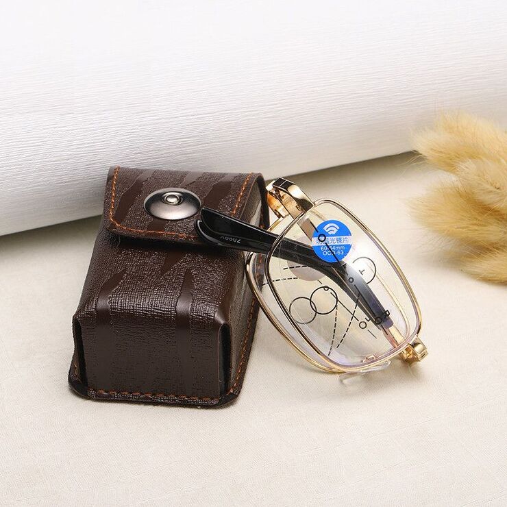 Очки металлические складные мультифокальные для чтения FL8802 с защитой Blue ray cut с футляром, диоптрии от +1.00 до +3.50, РМЦ=62-64