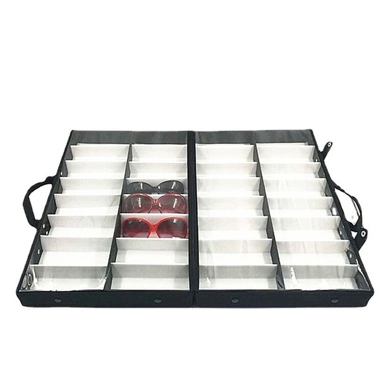 Glasses and frames portable holder display with 32 slots and cover, from 2 pieces JS-C180311