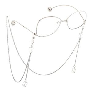 Black-colored metal non-slip chain, with pendant transparent crystal, for glasses and masks GL586