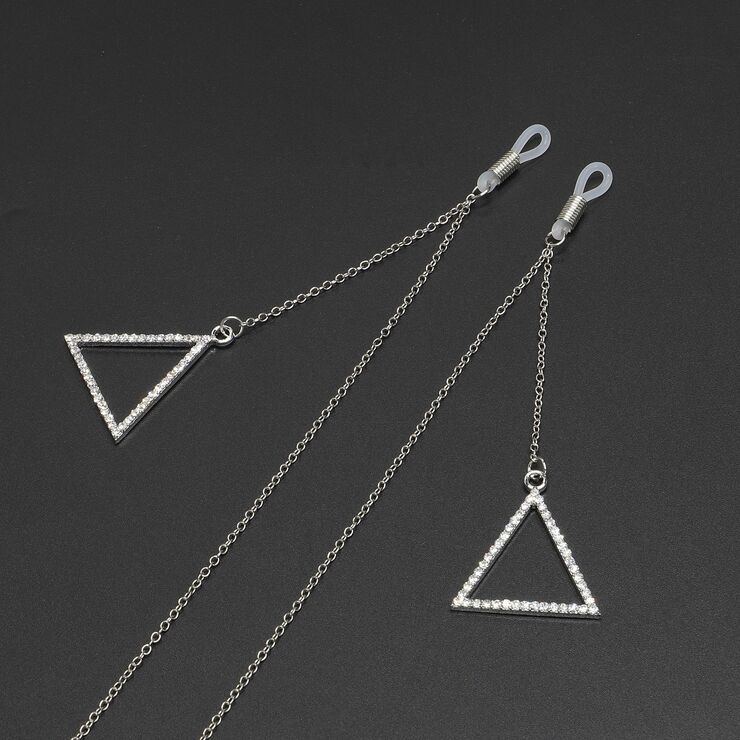 Металлическая нескользящая цепочка серебряного цвета, с кулоном треугольник со стразами, для очков и масок GL612
