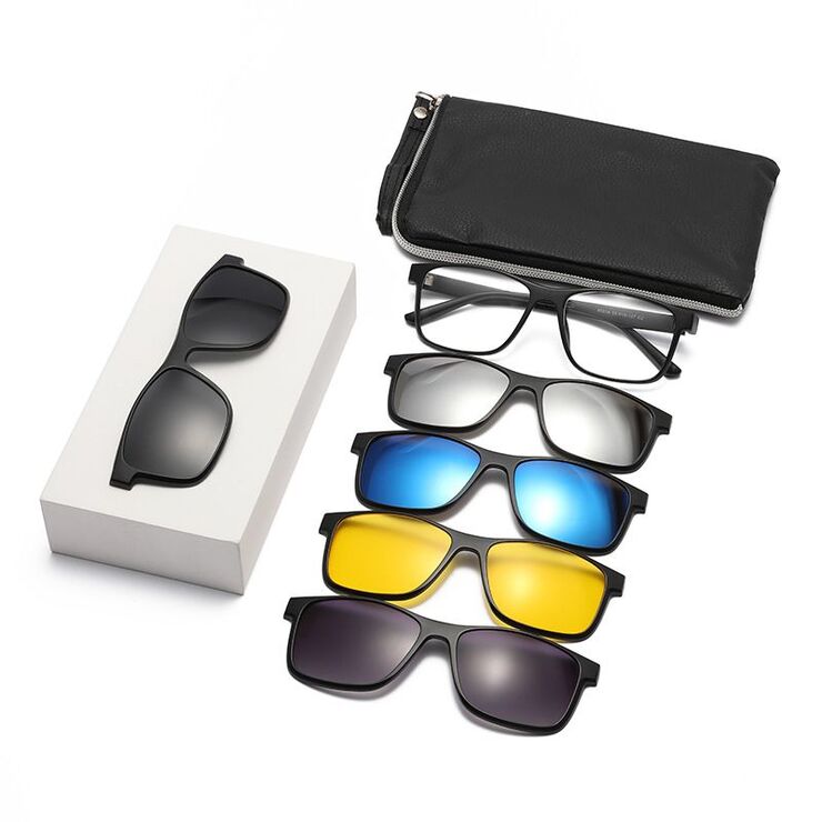 TR90/PC plastic frame + 5 polarized sun protection magnet clip-on set + leather bag El Dorado EL9501