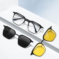 Оправа металлическая с защитой от синего света + 2 магнитные солнцезащитные насадки (клипон) 7024-GT