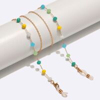 Gold-colored metal non-slip chain, with colored crystal, for glasses and masks GL1581