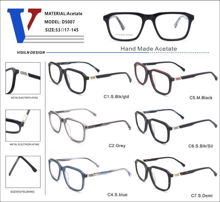 Plastic acetate frame with spring hinges D5007-DA