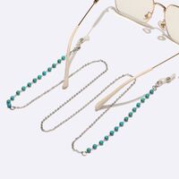 Металлическая нескользящая цепочка серебряного цвета, с бирюзовым натуральным камнем, для очков и масок GS059