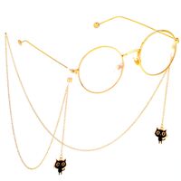 Gold-colored metal non-slip chain, with pendant kitten, for glasses and masks GL247
