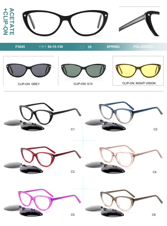 Plastic acetate frame with spring hinges + polarized clip-on Big City F3045S