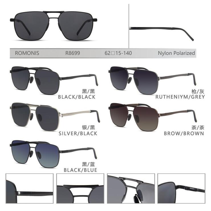 Polarized metal sunglasses with nylon lenses for men Romonis R8699-R