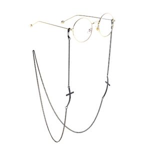 Black-colored metal non-slip chain, with cross, for glasses and masks GL839