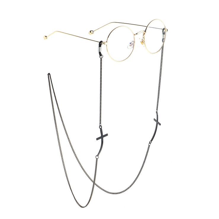 Black-colored metal non-slip chain, with cross, for glasses and masks GL839