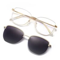 Оправа металлическая с защитой от синего света с флексом + магнитная солнцезащитная насадка (клипон) 7019-GT