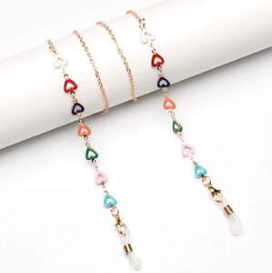 Gold-colored metal non-slip chain, with colorful heart, for glasses and masks GL1897