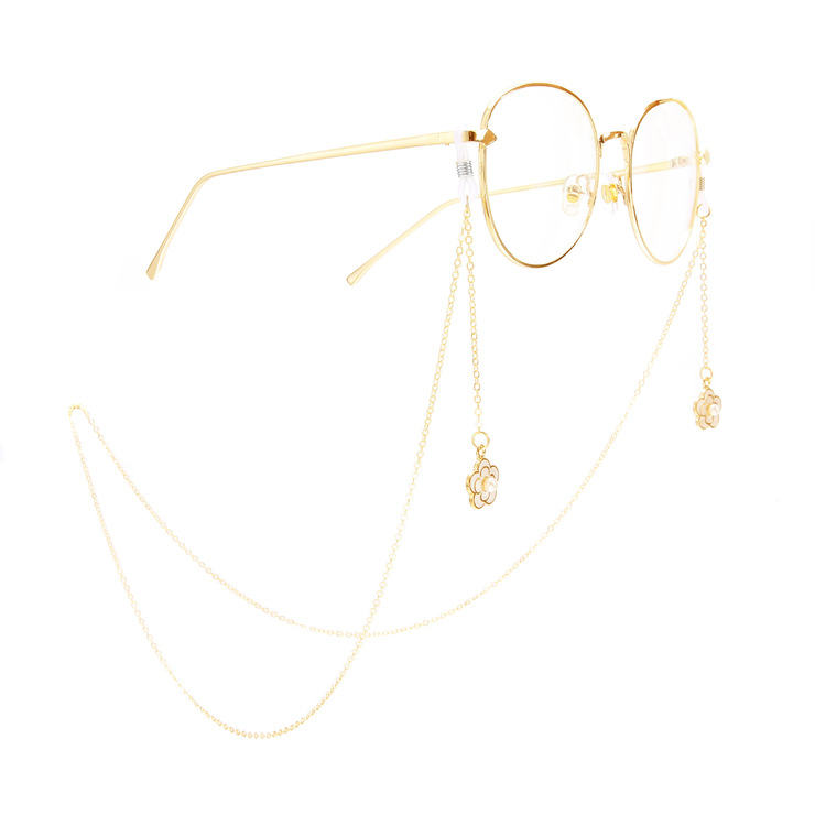 Gold-colored metal non-slip chain, with pendant flower, for glasses and masks GA017