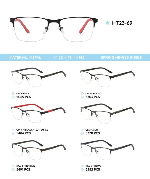 Металлическая оправа с дужками из материала TR-90 HT23-69