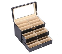 Glasses holder display with 18 slots and 2 drawers