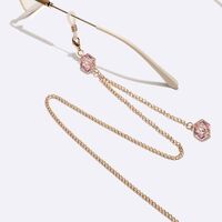 Gold-colored metal non-slip chain, with square pink crystal 10 mm, for glasses and masks GL1484