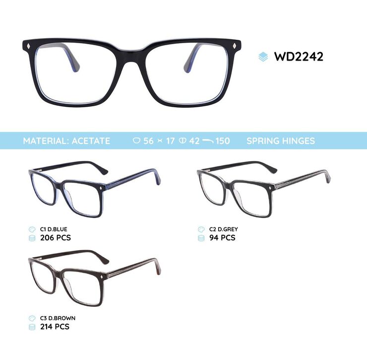 Plastic acetate eyeglasses frame with spring hinges WD2242