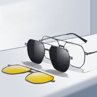 Оправа металлическая с защитой от синего света + 2 магнитные солнцезащитные насадки (клипон) 7030-GT