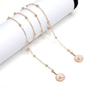 Gold-colored metal non-slip chain, pendant pink daisy and beads, for glasses and masks GL1022-1
