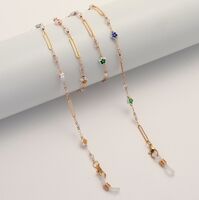 Металлическая нескользящая цепочка, с овалами. кристаллами и цветами, для очков и масок GL1861