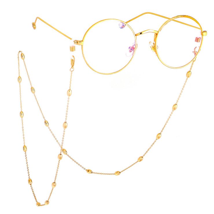 Gold-colored metal non-slip chain, with oval clip beads, for glasses and masks GL511