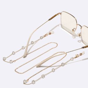 Gold-colored metal non-slip chain, with square transparent crystal, for glasses and masks GL1478