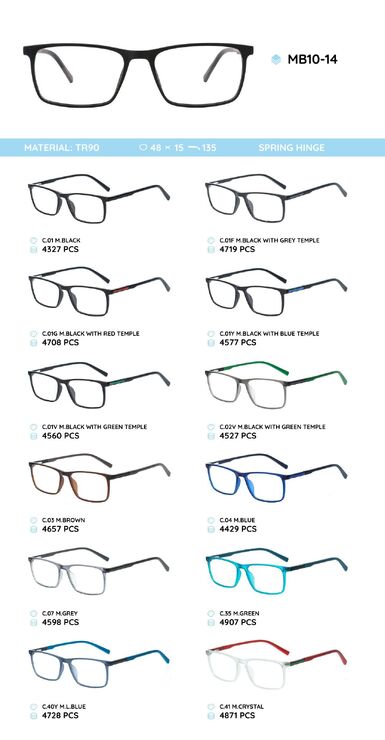 TR-90 plastic frames for glasses with spring hinges MB10-14