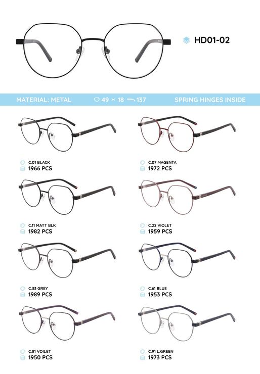 Металлическая оправа с дужками из материала TR-90 HD01-02