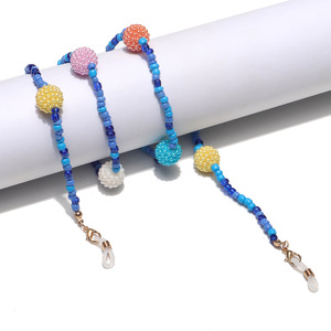 Fashion mixed color rice bead glasses chain with balls GL1318