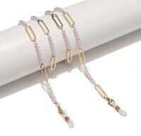 Металлическая нескользящая цепочка золотая, с жемчугом, для очков и масок GL1529