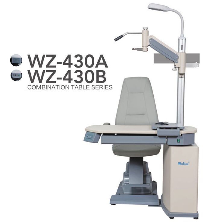 Рабочее место офтальмолога, комбинированный стол с кнопочным/сенсорным управлением + кресло WZ-430AB, столешница 1080*520 мм