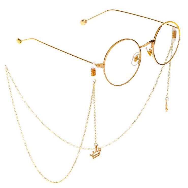 Gold-colored metal non-slip chain, with a princess crown pendant, for glasses and masks GL312