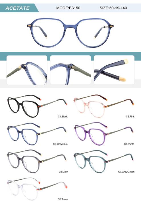 Plastic acetate frame for women with spring hinges B3150-DA