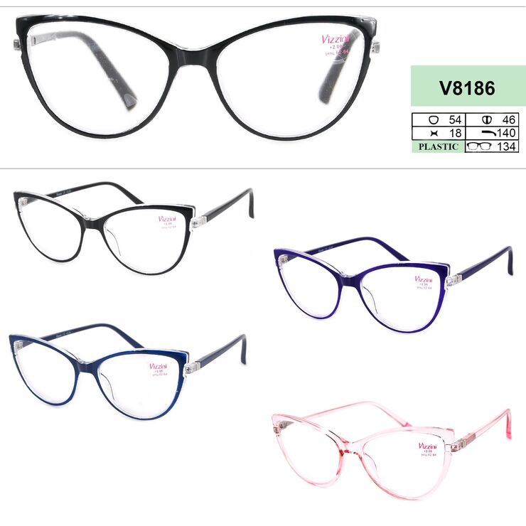 Ready-made plastic frame glasses for women Vizzini V8186, diopters from -4.00 to +4.00