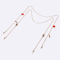 Набор из двух золотых цепочек для очков с персиковыми и бирюзовыми сердечками GM059