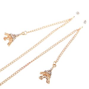 Gold-colored metal non-slip chain, with pendant Eiffel Tower with rhinestones, for glasses and masks GL007