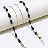 Металлическая нескользящая цепочка золотого цвета, с черным хрусталем, для очков и масок GL1383