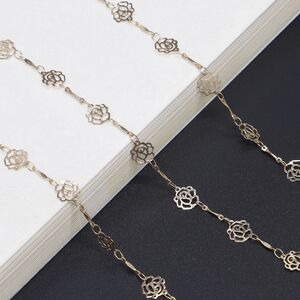 Gold-colored metal non-slip chain, with hollow flower, for glasses and masks GL334