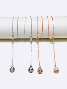 Set of two gold and silver glasses chain with crystal water drop GM065