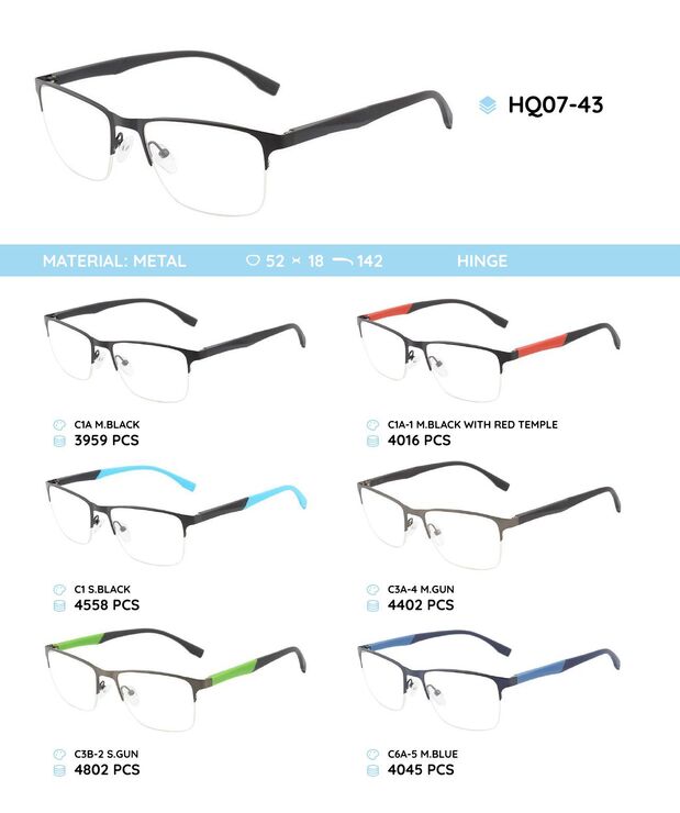 Металлическая оправа с дужками из материала TR-90 HQ07-43