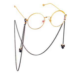 Black-colored metal non-slip chain, with pendant crystal bow, for glasses and masks GL600