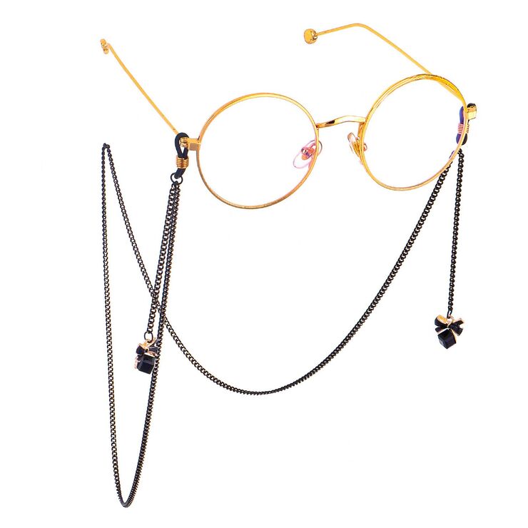 Металлическая нескользящая цепочка черного цвета, с подвеской кристальный бант, для очков и масок GL600