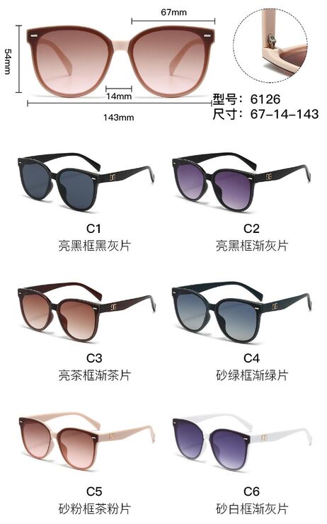 PC plastic sunglasses with metal hinge 6126W