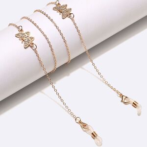 Gold-colored metal non-slip chain, with butterfly with rhinestines, for glasses and masks GL1456