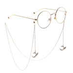 Gold-colored metal non-slip chain, with pendant moon and angel, for glasses and masks GL863