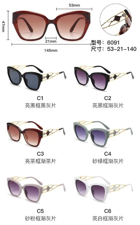 Солнцезащитные пластиковые очки из поликарбоната с металлическим шарниром 6091W