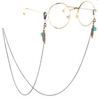 Metal non-slip chain, with leaves and turquoise beads, for glasses and masks GL154-1