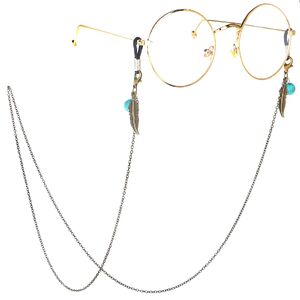 Metal non-slip chain, with leaves and turquoise beads, for glasses and masks GL154-1