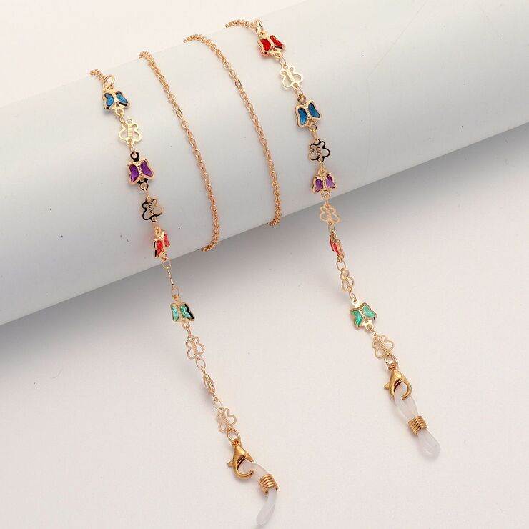 Металлическая нескользящая цепочка золотого цвета, с разноцветными и полыми бабочками, для очков и масок GL1850